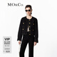 MO&Co.小香風(fēng)金屬紐扣無(wú)領(lǐng)短款黑色休閑牛仔夾克外套設(shè)計(jì)感小眾 牛仔黑色 M 165