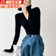 鹿珊伍黑色內搭打底衫女2025新款修身v領(lǐng)正肩長(cháng)袖t恤純欲風(fēng)高級感上衣冬 黑色v領(lǐng)打底衫 M 【建議100-110斤】