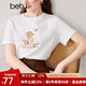 百圖betu女裝夏季新款T恤牙刷繡印花圖案百搭短袖上衣女2404T26 白色 M
