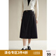 獨(dú)束大碼女裝顯瘦壓褶半身裙女減齡時(shí)尚短裙秋冬微胖mm通勤中長(zhǎng)裙子 優(yōu)雅黑 4XL