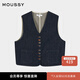 moussy 2025秋季新品復古風(fēng)口袋拼接短款馬甲外套女028IAC10-1003 110藍色 均碼