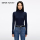 MISS SIXTY2025秋季新款羊毛羊絨針織衫女高領(lǐng)緊身長(cháng)袖簡(jiǎn)約刺繡 芷青藍 S