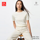 優(yōu)衣庫女裝3D精紡美利奴羊毛羅紋圓領(lǐng)針織衫/5分袖480188 01 乳白色 L /160/88A