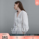 三彩2025夏季新款解構白襯衫V領(lǐng)收腰褶皺襯衣設計感通勤極簡(jiǎn)風(fēng)S 云朵白 S 155/80A