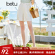 betu百圖女裝短褲女夏ins風(fēng)簡(jiǎn)約多色休閑短褲女高腰闊腿褲短褲女2204T57 杏色 M