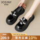 卓詩(shī)尼厚底樂(lè)福鞋女2025新款秋季蝴蝶結(jié)一腳蹬增高單鞋英倫風(fēng)黑色小皮鞋 黑色 37