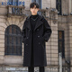 羅蒙（ROMON）風(fēng)衣男士中長(cháng)款秋冬季高級感連帽休閑大衣外套黑色2XL