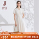 經(jīng)典故事（JANE STORY）白色泡泡袖蕾絲連衣裙女2024夏季修身V領(lǐng)氣質(zhì)長裙法式垂墜感裙子 杏金色 XL