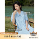 茵曼（INMAN）田園風(fēng)Polo領(lǐng)連衣裙女裝2025夏季新品泡泡袖裙子 淺水藍(lán)-新  XL