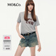 MO&Co.短袖T恤2025秋新品棉質(zhì)雪花紗點(diǎn)圓領(lǐng)正肩寬松H型MBE3TEET12 中花灰色 XS /155