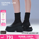 DAPHNE LAB【吳海媛萬(wàn)妮達同款】方糖厚底襪靴女 復古時(shí)尚切爾西短靴彈力靴 經(jīng)典黑【博主同款】 9.5cm 38