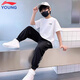 LI-NING KIDS李寧兒童運動套裝夏季運動跑步透氣速干長褲短袖t恤男大童兩件套 白色小標A【夏季運動套裝】 150 cm