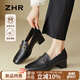 ZHR頭層牛皮單鞋女通勤風(fēng)粗跟皮鞋女方頭樂(lè )福鞋兩穿女鞋 KM01 黑色37