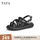 他她（TATA）白色沙灘涼鞋女軟底松糕鞋外穿百搭秋季新款WDP01BL3 黑色 39