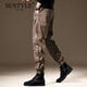 SUSTYLE奢侈高端品牌高檔設計感工裝褲子男士秋季新款寬松哈倫休閑束腳褲 卡其色 L 適合130-150斤