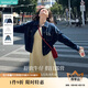 茵曼（INMAN）復古翻領寬松休閑牛仔短外套春秋季女百搭小個子上衣 深牛仔藍 M