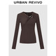 UR2025冬季新款女裝氣質(zhì)金屬扣扭結斜肩領(lǐng)長(cháng)袖T恤UWM450203