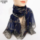 炙夏新雪紡印花長(cháng)巾絲巾女秋冬季防寒防風(fēng)保暖圍巾柔軟遮瑕護頸圍脖 藏青色