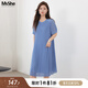 MsShe【法式壓褶雪紡連衣裙】大碼女裝2025款夏季胖mm巨顯瘦裙子 【后領(lǐng)扣】碧海藍色現貨 4XL