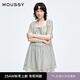 moussy 2025新品甜美收腰一字肩系帶條紋連衣裙028ISA33-4051 165花紋灰色 S