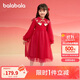 巴拉巴拉女童新中式針織連衣裙2025春裝紅色網(wǎng)紗公主拜年裙子208125111006