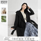 對白羊絨羊毛雙面呢浴袍大衣女2025冬季新款慵懶寬松連帽毛呢外套 深空輝 S