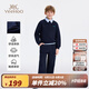 英氏（YEEHOO）男童套裝兒童衛(wèi)衣褲子兩件套秋季新款衣服休閑運動風春秋中大童裝 云舒蝶影套裝-深藍 【棉柔親膚】 160