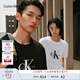 Calvin KleinJeans25夏季男女情侶休閑ck字母純棉落肩袖寬松短袖T恤4RAB823 YAA-月光白 L