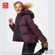 優(yōu)衣庫女裝無(wú)縫羽絨連帽外套/外套夾克25秋冬新款478577 18 暗紅色 L /160/88A