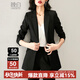 晚白【新品】通勤百搭小西裝女2025秋氣質(zhì)修身顯瘦中長(cháng)款西服外套 黑色 M