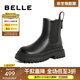 百麗（Belle）厚底煙筒靴女英倫風(fēng)切爾西靴X2G2DDD3 黑色-毛里 39 (245mm)