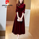 皮爾卡丹（pierre cardin）酒紅色金絲絨連衣裙2025年春秋季新款女裝高端氣質(zhì)晚禮服長(cháng)款 酒紅色官方旗艦 XL 建議118-129斤