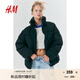 H&M女裝冬季寬松舒適立領(lǐng)外套絎縫棉服1161626 黑色 165/96