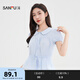 三福短襯衫2025夏季法式浪漫娃娃領(lǐng)泡泡袖上衣女裝501143 粉藍 M