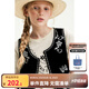 ELLE KIDS童裝 仿手繡亞麻萊賽爾馬甲女童夏季新款撞色復(fù)古風(fēng)上衣 黑色 165 (M)
