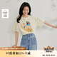 茵曼【商場同款】休閑印花全棉夏季女裝百搭寬松短袖t恤上衣淺杏色  L