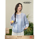 闊色（kuose）藍色條紋鏤空長(cháng)袖襯衫女2025春秋季新款漸變寬松休閑襯衣上衣 灰藍色 L