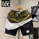 Lee dprre短褲男款夏季潮牌拼接寬松百搭休閑中褲男士運動(dòng)速干沙灘五分褲子 綠色 XL