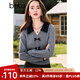 百圖betu女裝秋季新款毛針織衫拼色翻領(lǐng)甜美紐扣針織衫女2408T10 灰色 M