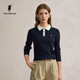 POLOWALK女裝2025秋季新品女式長(cháng)袖針織衫絞花撞色英倫風(fēng)商務(wù)休閑女士上衣 藏青 M