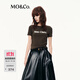 MO&Co.【秦嵐同款】短袖T恤2025秋新品植絨印花正肩上衣MBE3TEET08 深橄欖綠色 S /160