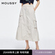 moussy 2025新品工裝風(fēng)A字多口袋長款半身裙女028ISZ31-1091 070米色 S