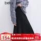 百圖betu女裝冬季新款半身裙高腰燈芯絨坑條顯瘦裙子女2411T69 黑色 L