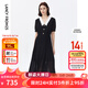 朗姿【尖貨補(bǔ)單】法式氣質(zhì)黑色襯衫裙泡泡袖百褶連衣裙女夏季新款長裙 黑色（金屬扣飾） M 160/80A