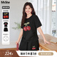 MsShe【重工刺繡巨顯瘦套裝】大碼女裝2025夏季胖mmT恤短褲兩件套 黑色現(xiàn)貨 3XL