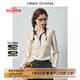 VEGA CHANG【精英衣櫥】長(cháng)袖T恤女2025新款秋半開(kāi)襟設計撞色袖口顯瘦上衣 暖米色 M
