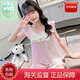 WVD國際品牌女童冰絲吊帶睡衣空調(diào)服公主風(fēng)套裝 粉色背心荷葉袖白色蝴蝶結(jié)套裝 120 cm