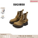SugarSu 沈月同款25年秋季復古時(shí)尚切爾西搭扣厚底增高馬丁煙筒短靴女 苔蘚綠色 37