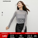 紅袖打底長(cháng)袖T恤修身秋季2024新款女裝細閃微透堆堆袖半高領(lǐng)舒適上衣 灰060 S