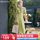 Olrain歐芮兒綠色短袖連衣裙女夏季復古翻領(lǐng)氣質(zhì)顯瘦裙子薄荷曼波風(fēng) 淺綠色 S